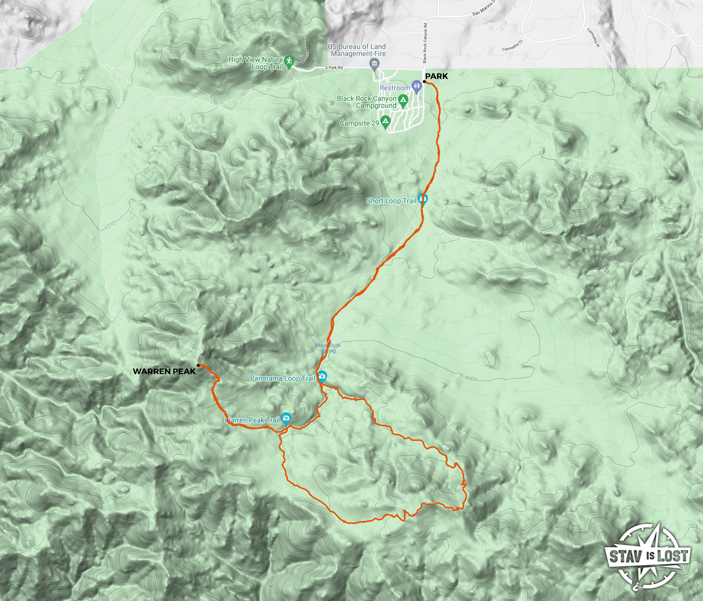 map for Warren Peak and Panorama Loop by Stav is Lost