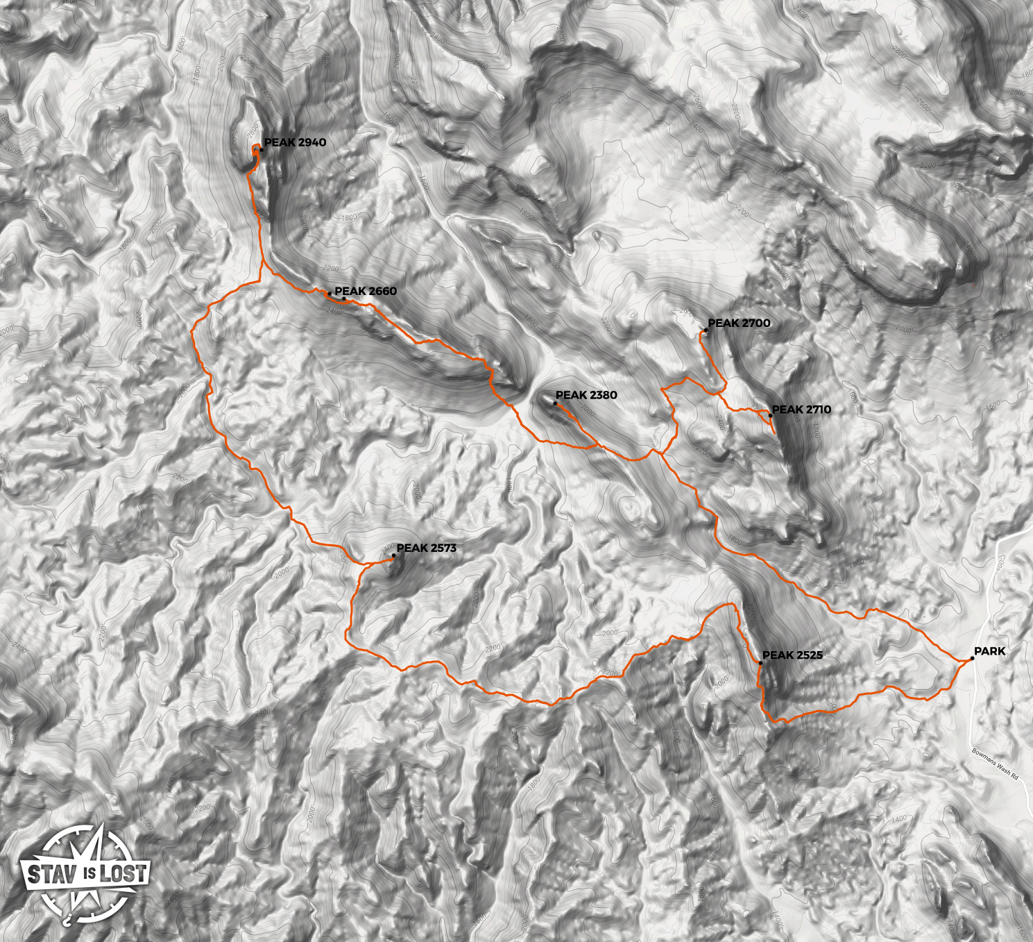 Hiking Map for Southern Whipple Mountains from Copper Basin