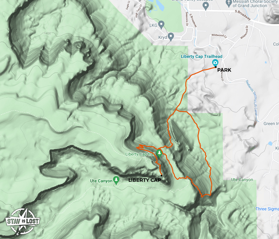 map for Liberty Cap via Corkscrew Loop by Stav is Lost