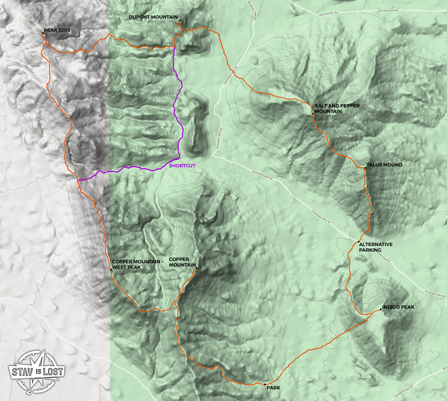 map for Copper, Dupont, Salt and Pepper Mountains Loop by Stav is Lost