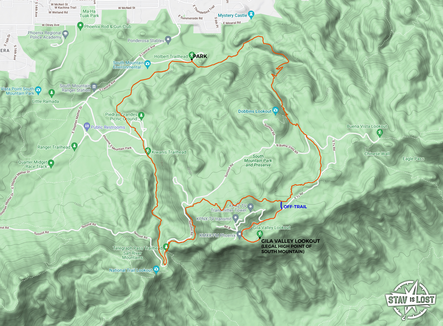 map for South Mountain via Holbert and Kiwanis Loop by Stav is Lost