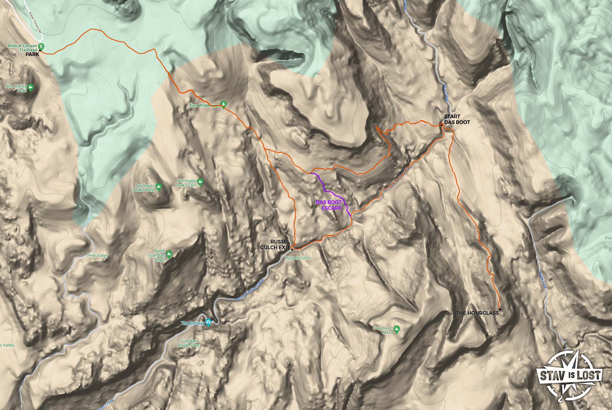 map for Das Boot Canyon and The Hourglass by Stav is Lost