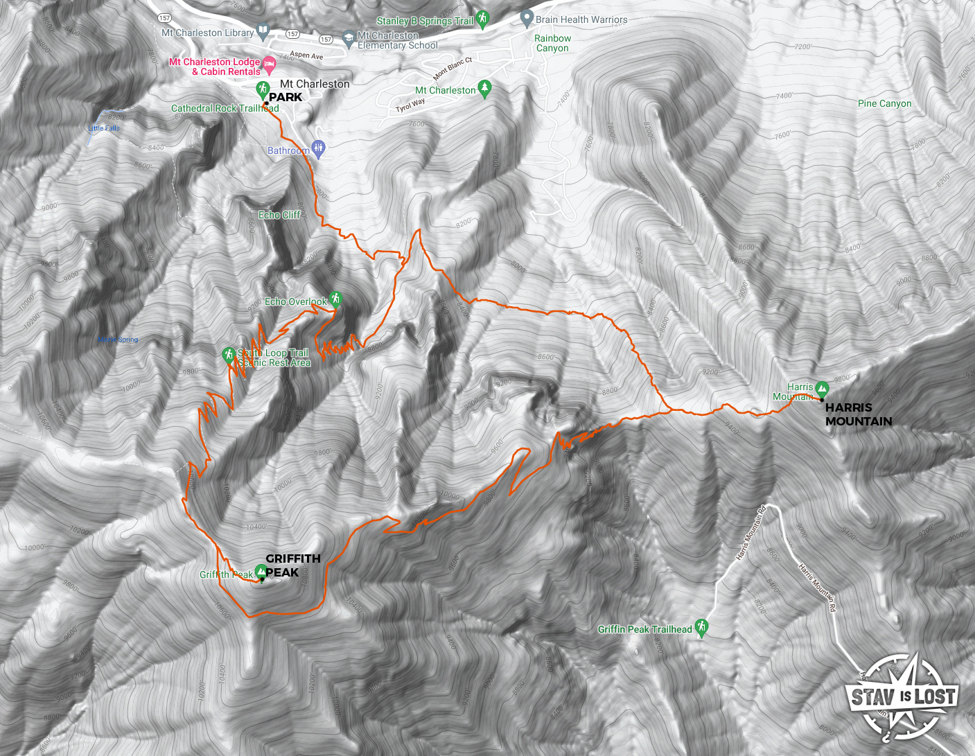 map for Harris Mountain and Griffith Peak Loop by Stav is Lost