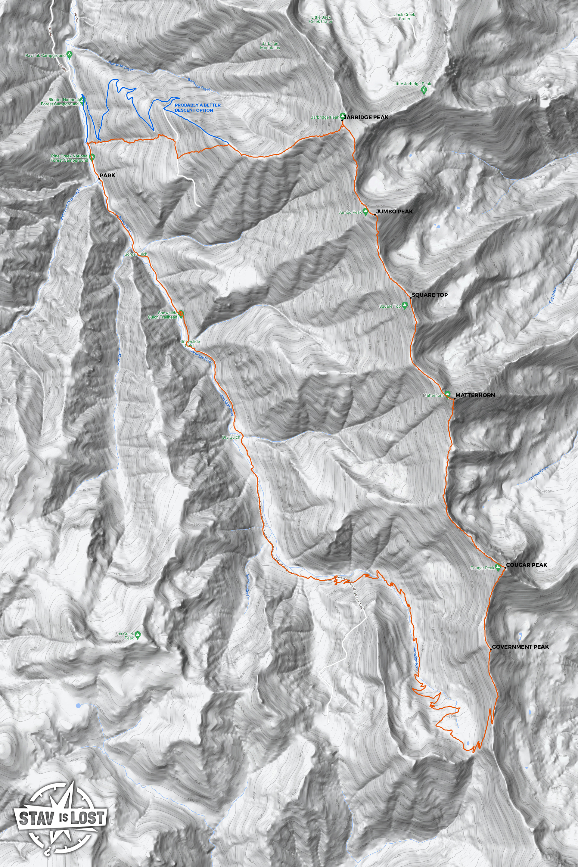 map for Cougar Peak, Matterhorn Peak, Jarbidge Peak (Jarbidge Traverse) by Stav is Lost