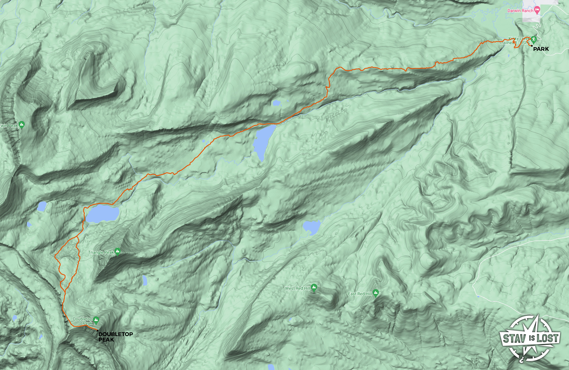 map for Doubletop Peak via Dry Fork Trail by Stav is Lost