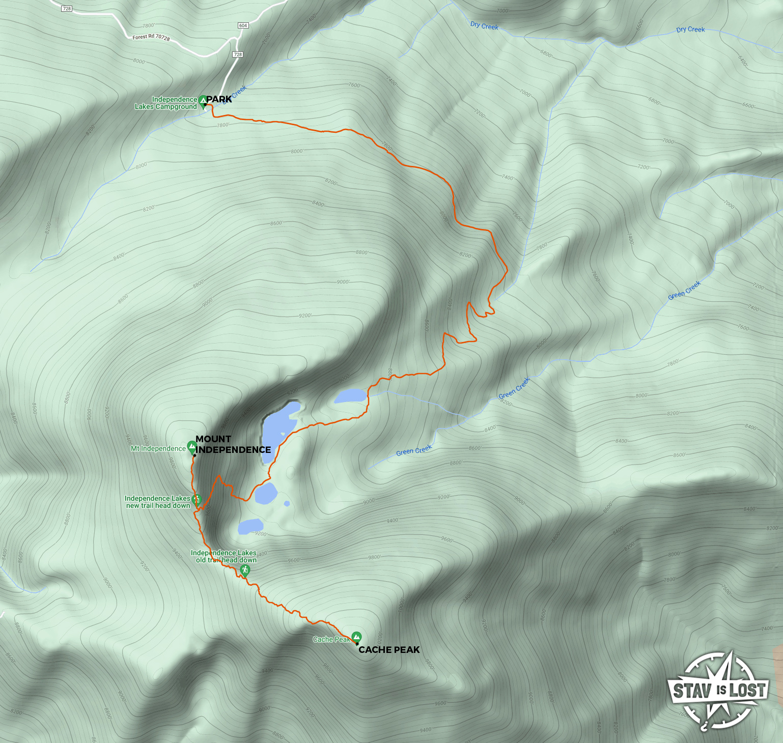 map for Cache Peak via Independence Lakes by Stav is Lost