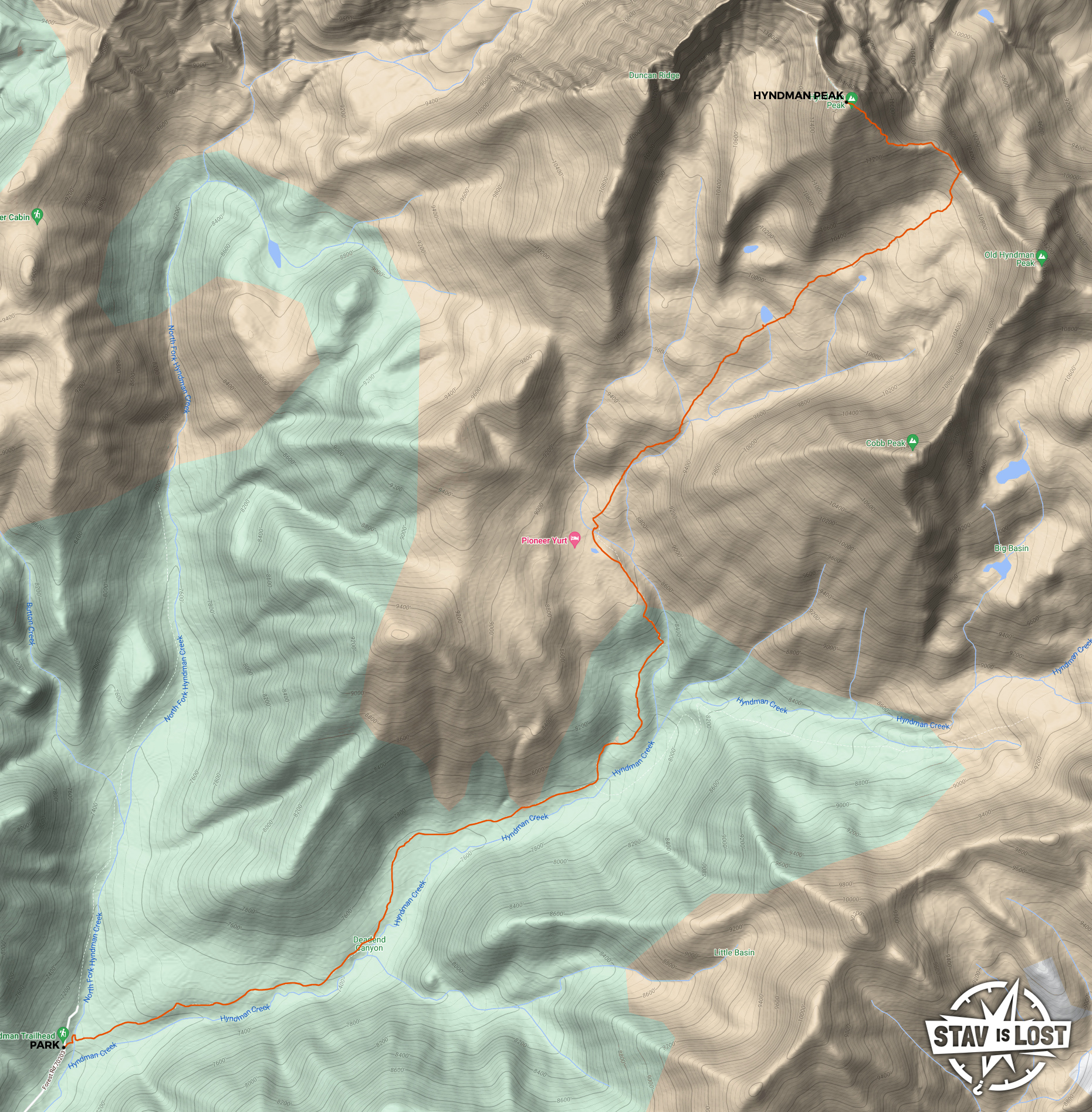 map for Hyndman Peak by Stav is Lost