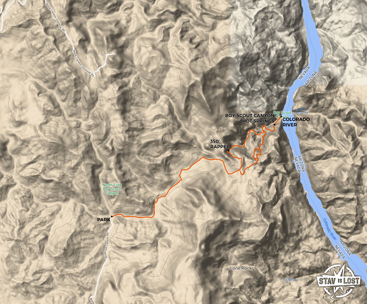 map for Boy Scout Canyon Hot Springs by Stav is Lost