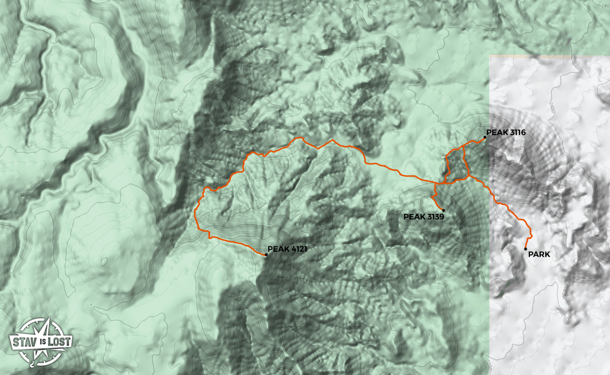 map for Southeastern Sloan Canyon NCA Peaks by Stav is Lost
