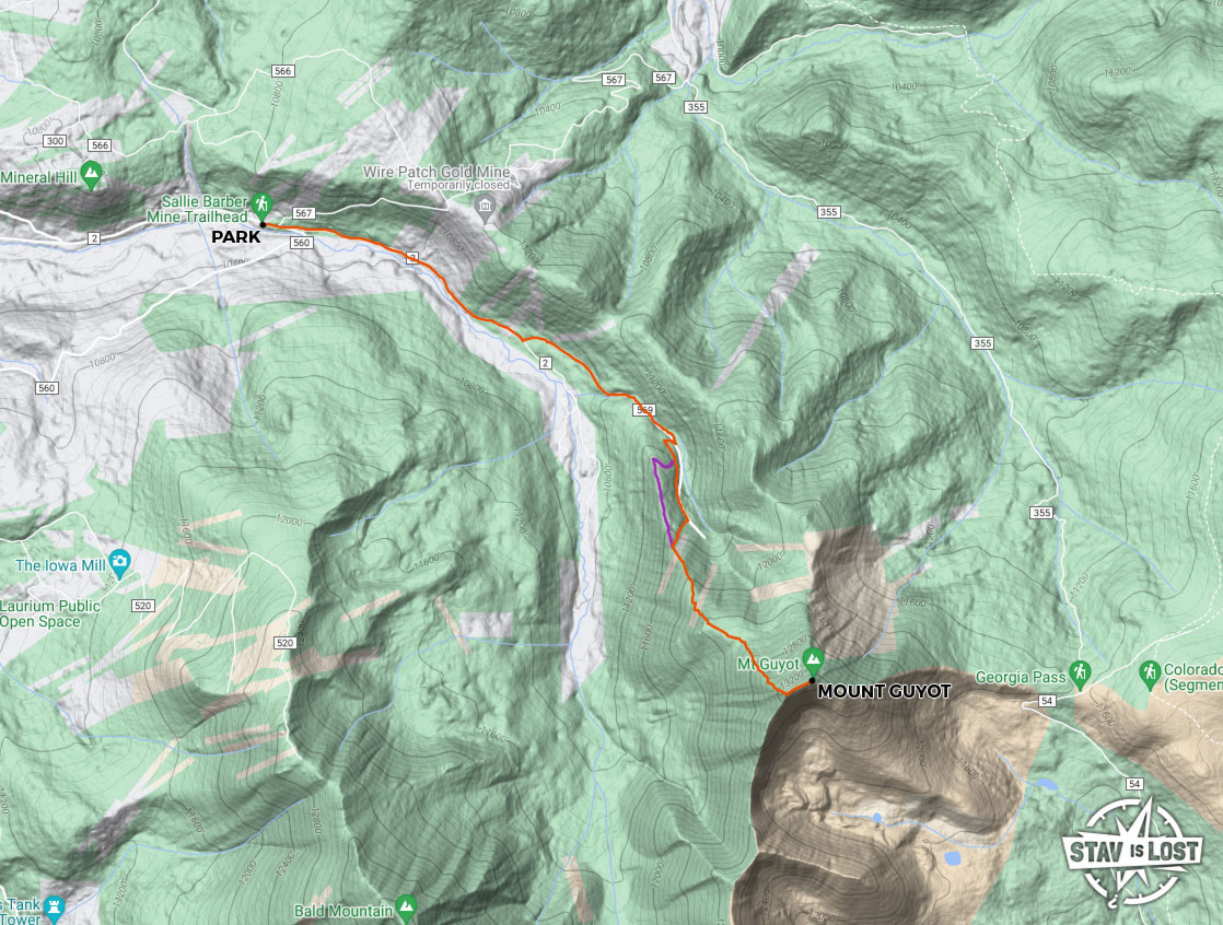 map for Mount Guyot via Little French Gulch by Stav is Lost