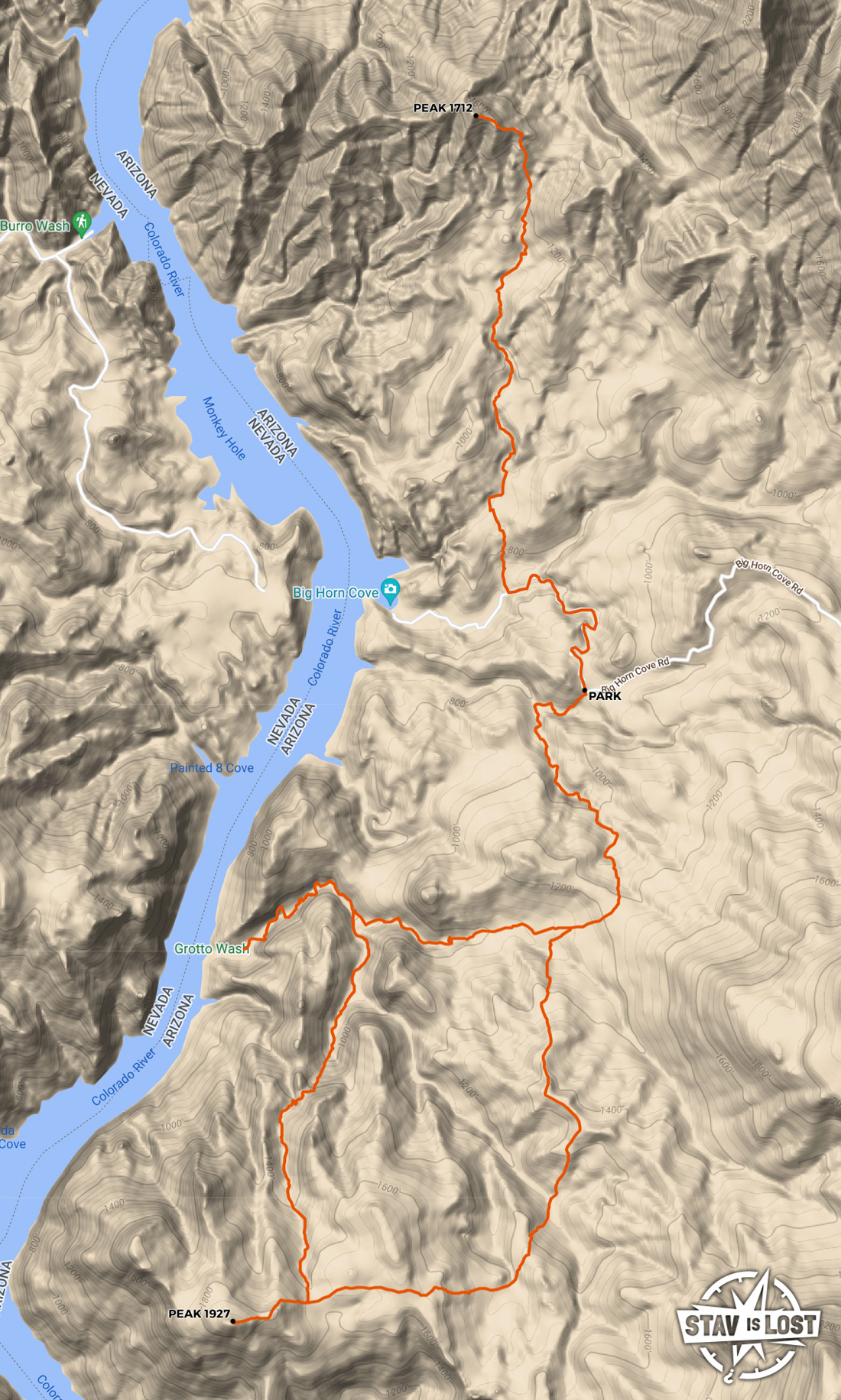 map for Grotto Wash and Big Horn Cove Peaks by stav is lost