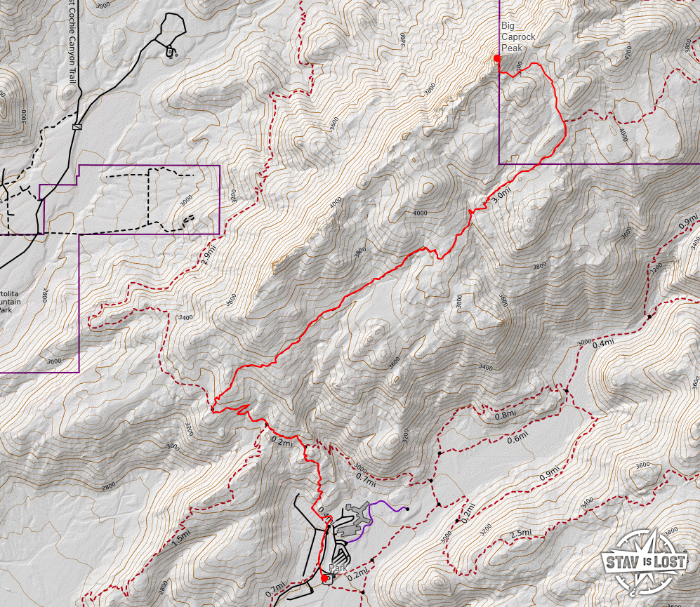 map for Big Caprock Peak via Wild Mustang Trail by Stav is Lost