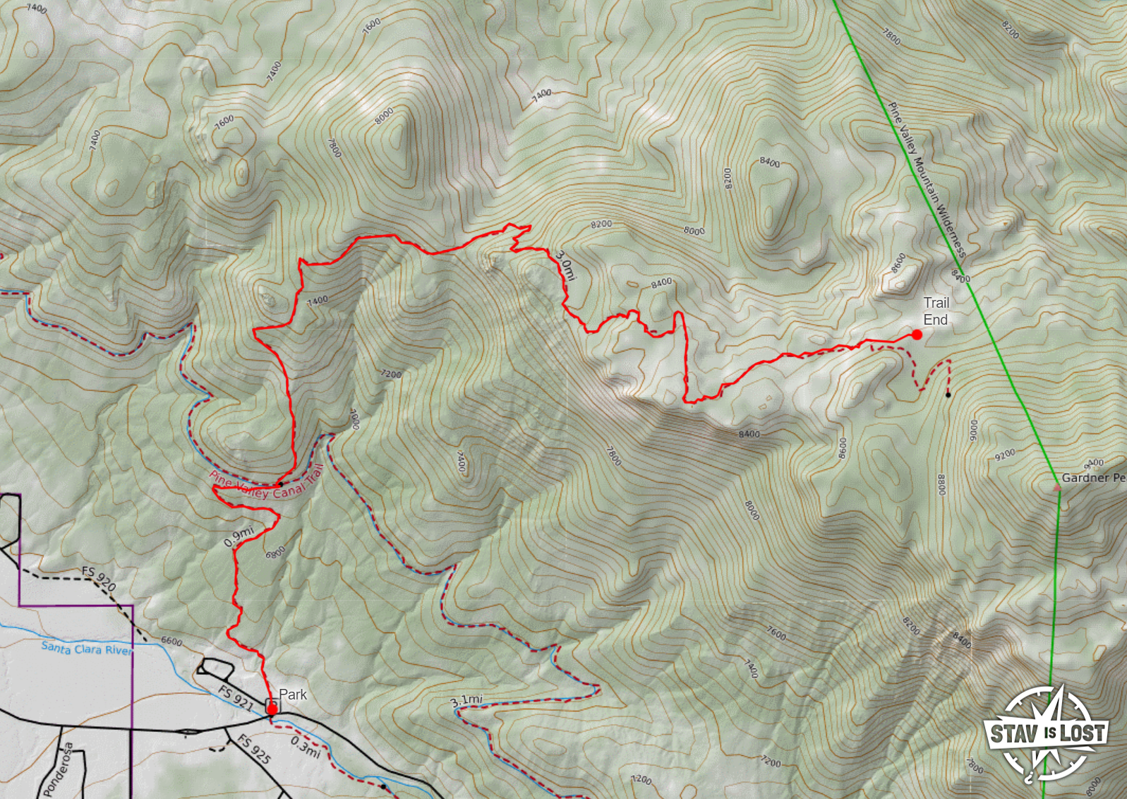 map for Gardner Peak Trail by Stav is Lost