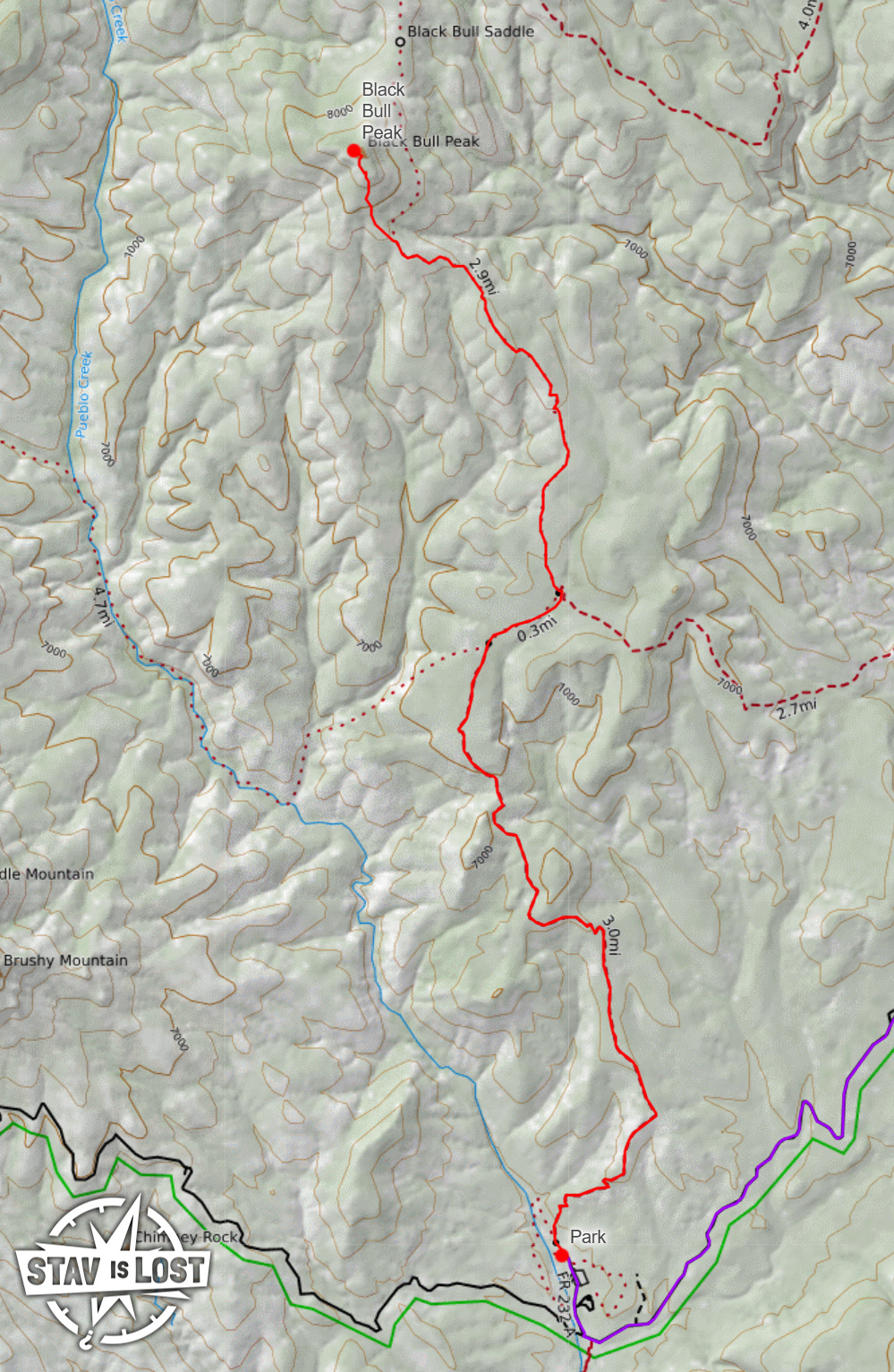 map for Black Bull Peak via Dangerous Park by Stav is Lost