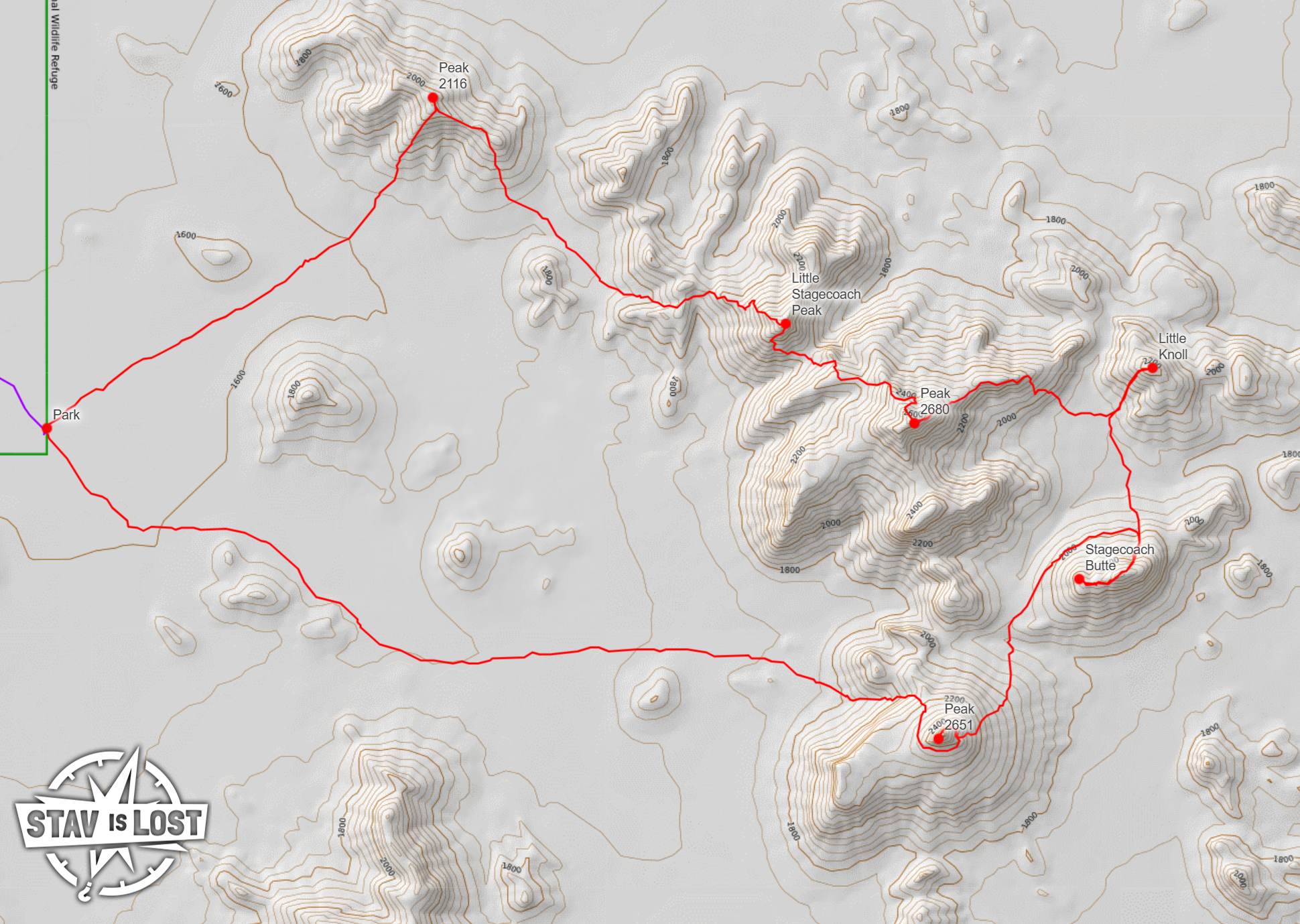 map for Stagecoach Butte and Northern Castle Dome Mountains by Stav is Lost