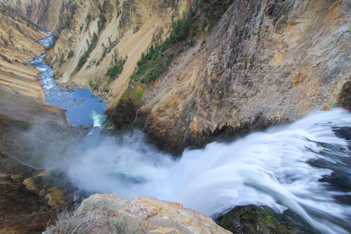Hiking Brink Of The Lower Falls Of The Yellowstone In Yellowstone